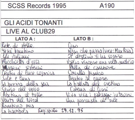 a190 gli acidi tonanti: live al club 29 1995 a190 gli acidi tonanti: live al club 29 1995